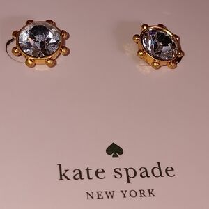 Kate Spade Gold Tone Flying Colors Bezel Stud Earrings Clear Cubic Zirconia